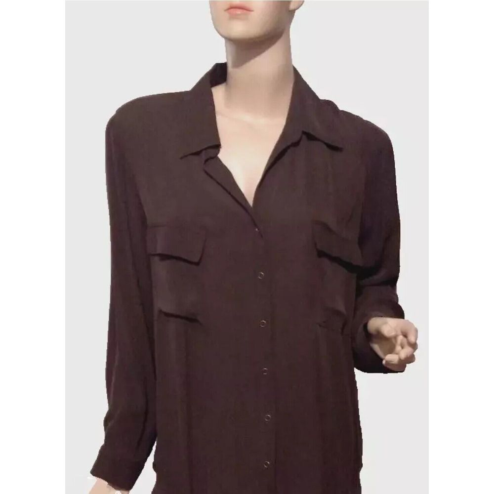 L'Agence Top Women 2 Brown 100% Silk Long Sleeves Blouse Button Up Luxury Career